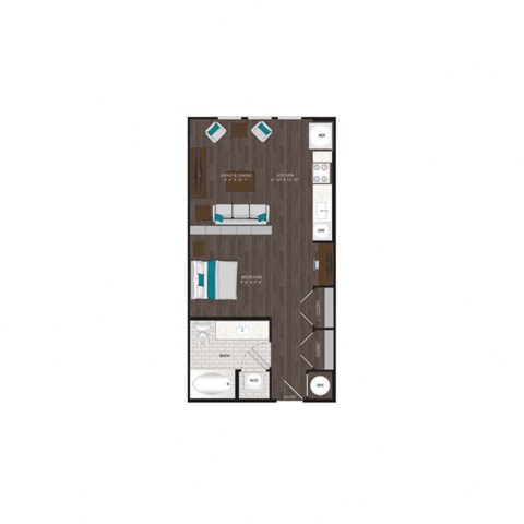 Floor plan for studio, 1 bath, 553 sqft